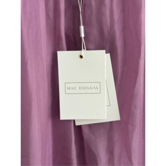 Mac Duggal Chiffon Ruched Illusion Raglan Sleeve Ruffled Gown Lilac Women's 12 - Picture 9 of 10